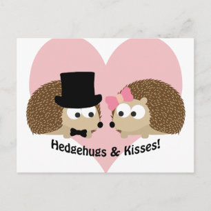 Cartão Postal Casal Hedgehugs e Kisses Hedgehog