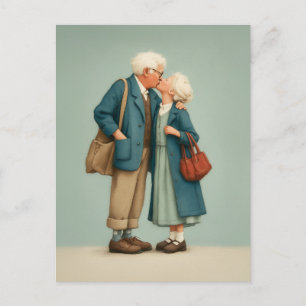 Cartão Postal Casal Idoso Compartilhando Beijo Carinhoso