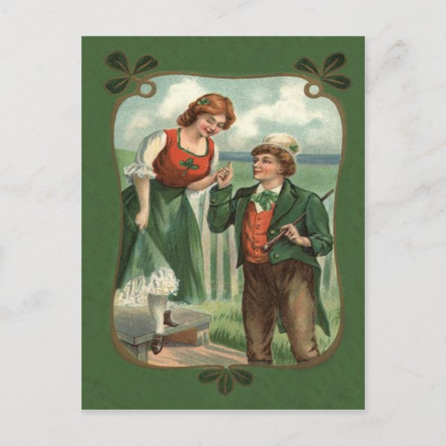 Cartão Postal Casal irlandês Shillelagh Shamrock (Frente)