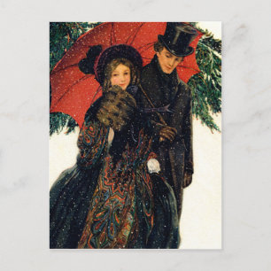 Cartão Postal Casal Jovem do Século 19 no Inverno