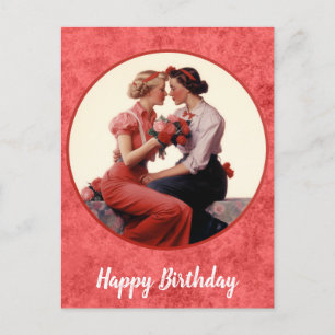 Cartão Postal Casal Lesbiano Vintage Feliz Aniversário