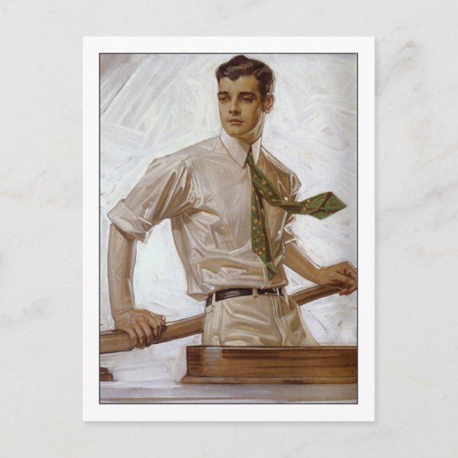 Cartão Postal Casal no barco por Joseph Leyendecker (Frente)