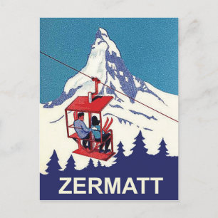 Cartão Postal Casal num elevador de esqui em Zermatt, viagens vi