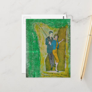 Cartão Postal Casal pescando de colagem da era de 1930