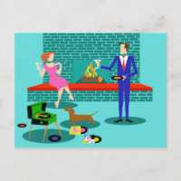 Casal retroativo com Cartão-postal de cão