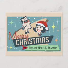 Cartão Postal Casal Retroativo Personalizável Vintage Feliz Nata
