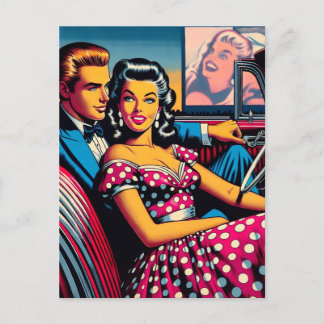 Cartão Postal Casal retrorreflector em carro na unidade no cinem