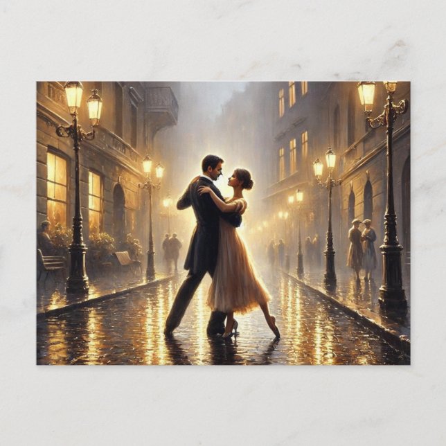 Cartão Postal Casal romântico dançando na chuva (Frente)