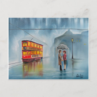 CARTÃO POSTAL CASAL ROMÂNTICO DIA CHUVOSO GUARDA-CHUVA