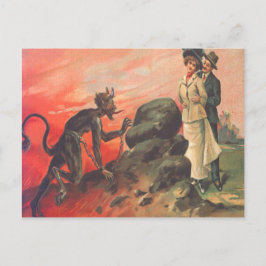 Cartão Postal Casal romântico sendo perseguido pelo Krampus