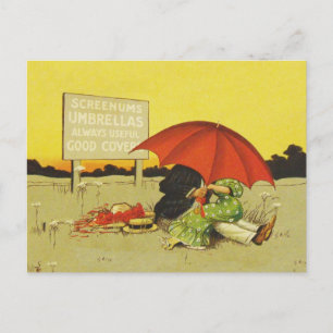 Cartão Postal Casal Romântico Vintage Beijando sob Guarda-Chuva
