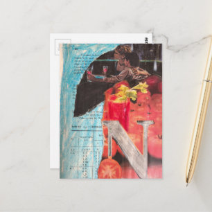 Cartão Postal Casal Vintage Feliz Noite de Encontro e Drinks