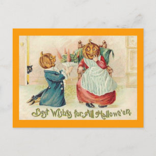 Cartão Postal Casal Vintage Halloween Jack o'Lanterna