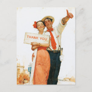 Cartão Postal Casal Vintage Obrigado