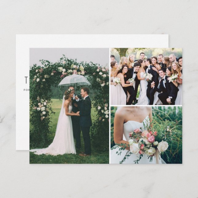 Cartão Postal Casamento 3 Foto Colagem Obrigado (Frente/Verso)