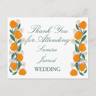 Cartão Postal Casamento Abstrato Botânico de Laranja Desenhado à