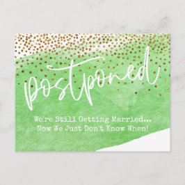 Cartão Postal Casamento Adiado de Confetti & Green Watercolor