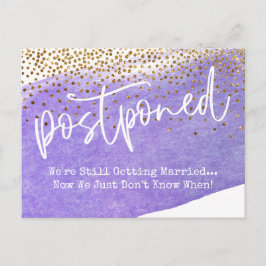 Cartão Postal Casamento Adiado de Confetti & Purple Watercolor