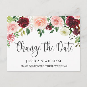 Cartão Postal Casamento Alterar a Data Rosas Azuis