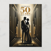 Casamento Aniversário Preto e Dourado Art Déco Ret