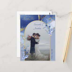 Cartão Postal Casamento Azul-Aqua Marble Moderno Obrigado