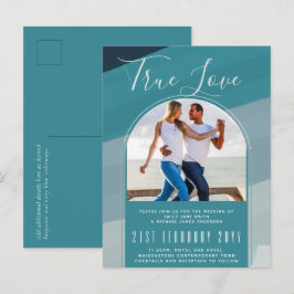 Cartão Postal Casamento Azul De Peacock No Oceano de Vidro Moder