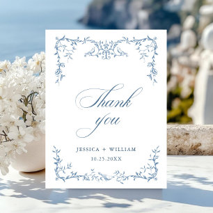 Cartão Postal Casamento Azul Floral Ornamentado Victoriano Elega