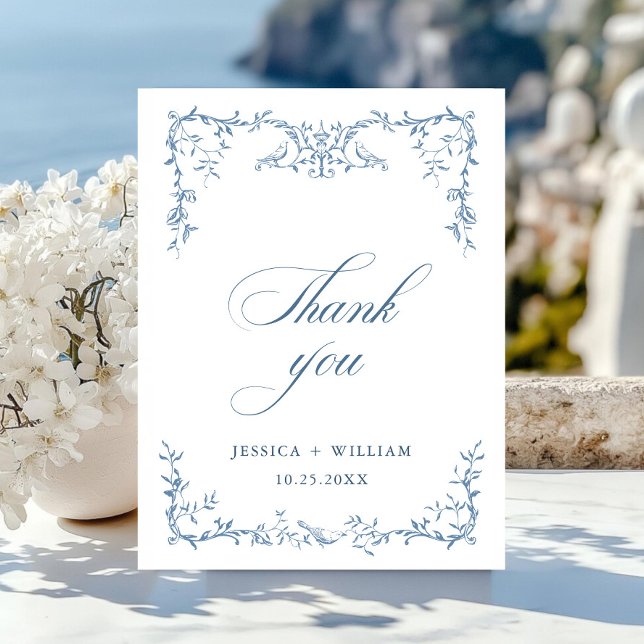 Cartão Postal Casamento Azul Floral Ornamentado Victoriano Elega (Criador carregado)