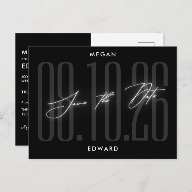 Cartão Postal Casamento Black Modern (Frente/Verso)