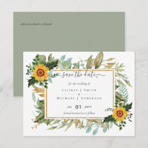 Cartão Postal Casamento Boho Sunflower Sage Greenery