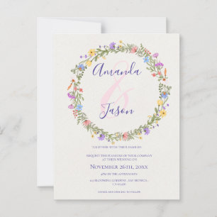 Cartão Postal Casamento bonito de flores silvestres púrpuras