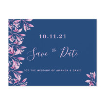 Casamento botânico cor-de-rosa azul Salve a data