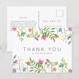 Cartão Postal Casamento Botânico De Flores Selvagens Obrigado