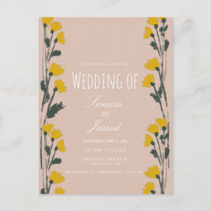 Cartão Postal Casamento Botânico Floral Selvagem Desenhado à Mão