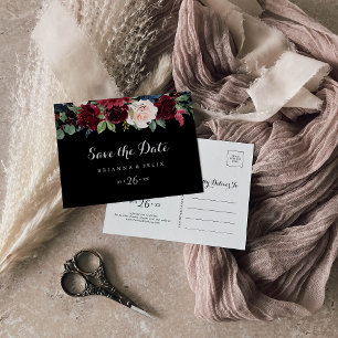 Cartão Postal Casamento Botânico Negro Russo Salve a Data