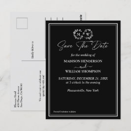 Cartão Postal Casamento Branco e Negro Clássico Salvar a Data