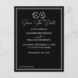 Cartão Postal Casamento Branco e Negro Clássico Salvar a Data