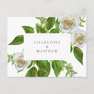 Cartão Postal Casamento Branco Elegante Rose Greenery White