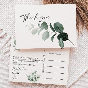 Cartão Postal Casamento Branco Moderno Greenery Obrigado Cartão-