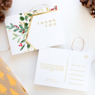 Cartão Postal Casamento Branco Verde de Natal Moderno Obrigado