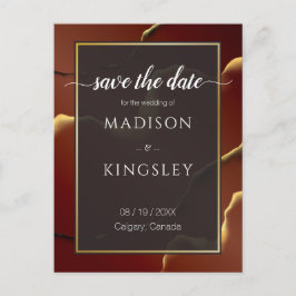 Cartão Postal Casamento 🤵 Burgundy Dourado Elegant Inky Abstrat