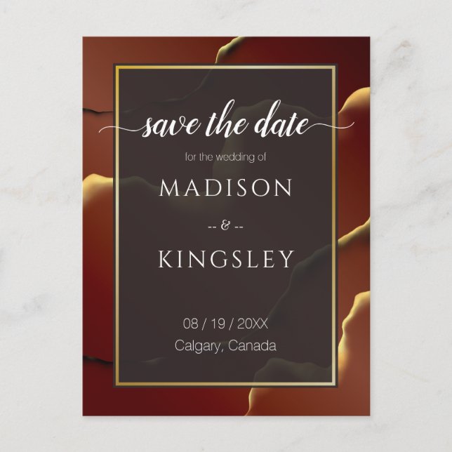 Cartão Postal Casamento 🤵 Burgundy Dourado Elegant Inky Abstrat (Frente)