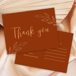 Cartão Postal Casamento Burnt Orange Terracotta Boho Obrigado