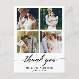 Cartão Postal Casamento Caligrafia Moderna 4 Foto Obrigado