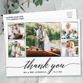 Cartão Postal Casamento Caligrafia Moderna 5 Foto Obrigado