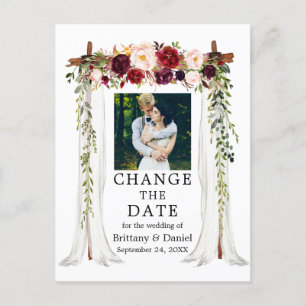 Cartão Postal Casamento Canopy Burgundy Floral Altera Data