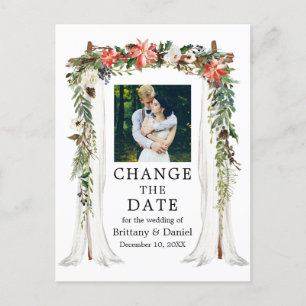 Cartão Postal Casamento Canopy Poinsettia Floral Muda A Data