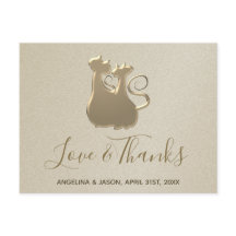 Casamento Casal de Gato Dourado Elegante Obrigado