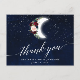 Cartão Postal Casamento Celestial Caligrafia Floral Obrigado