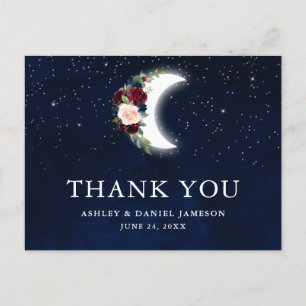Cartão Postal Casamento Celestial Floral Lua Estrelas Obrigado